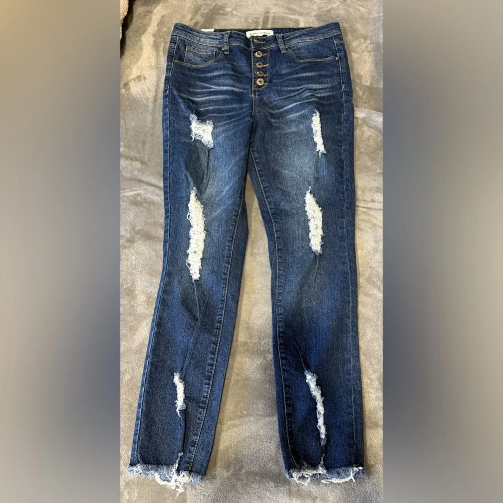 ~Almost Famous Dark Blue Distressed Skinny Jeans